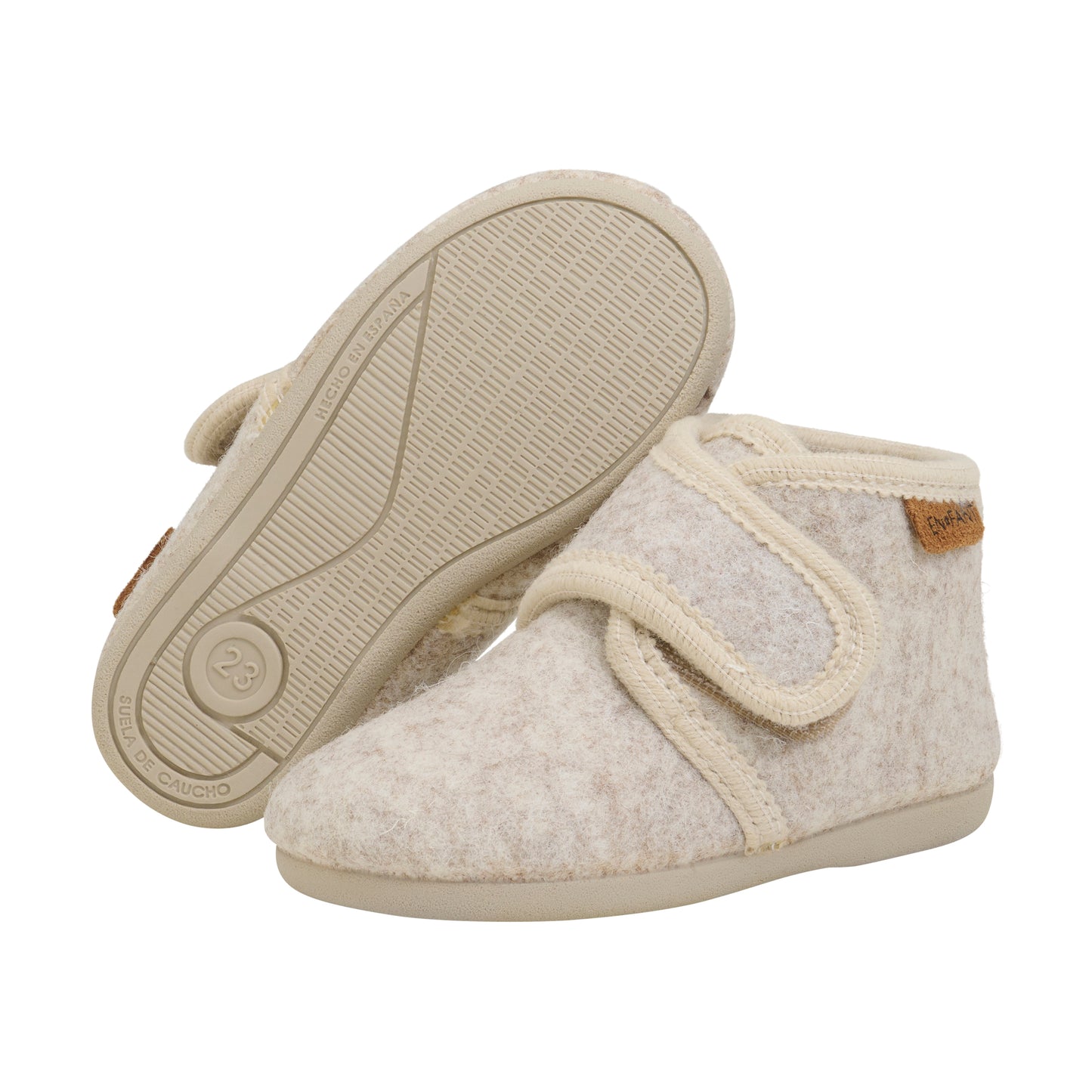 Slippers Wool Velcro -Sand Melange
