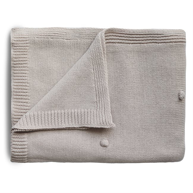 Mushie Strikket Babyteppe - Textured Dots Off White Melange