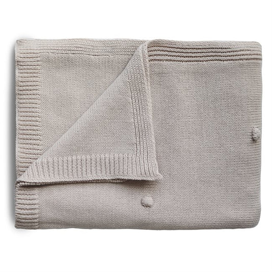 Mushie Strikket Babyteppe - Textured Dots Off White Melange