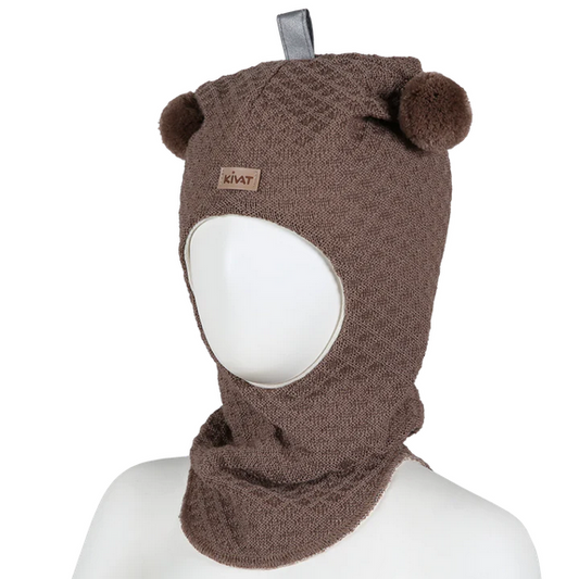 Kivat Balaclava Ull - Brown Melange waffle knit